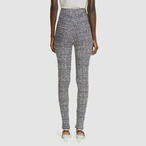 St. John Marine Navy Boucle Tweed Exposed Seam Zipper Hemline Skinny Pants